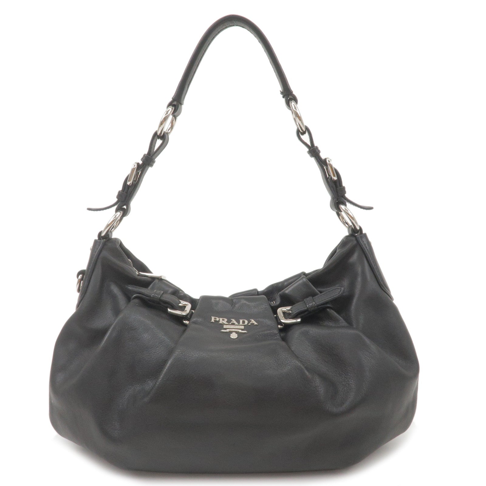 Prada Prada Soft Calf Leather Shoulder Bag Black Br3795