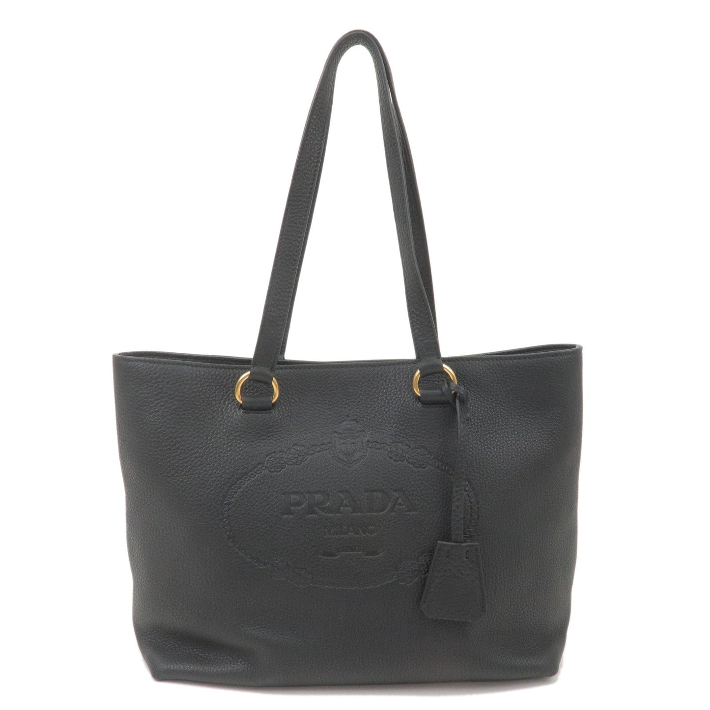 Prada Prada Logo Leather Tote Bag Black 1Bg100 36692
