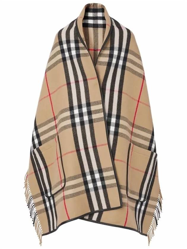 Burberry Luxury Exaggerated Check Wool Cashmere Cape Archive Beig Travel Bag