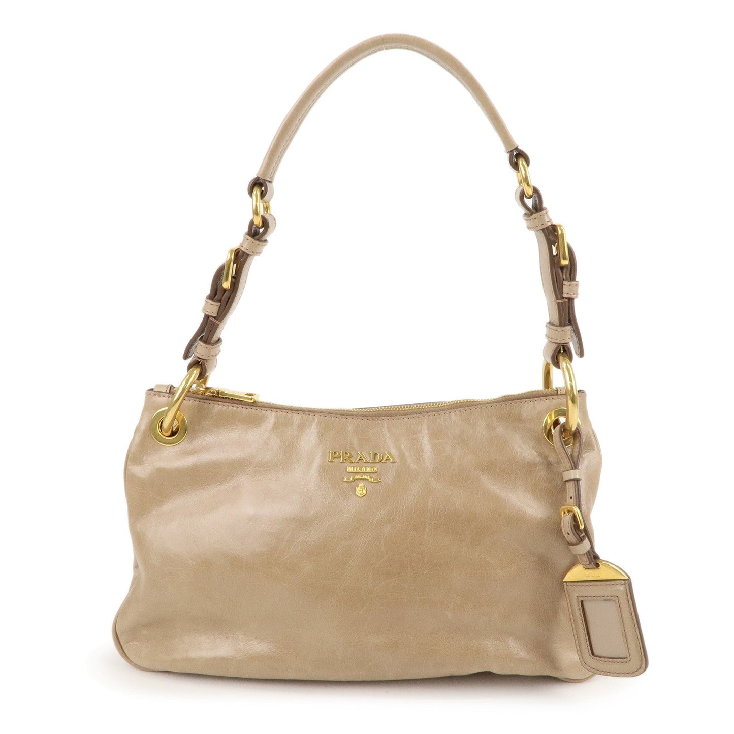 Prada Prada Leather Shoulder Bag Hand Bag Beige Br4894