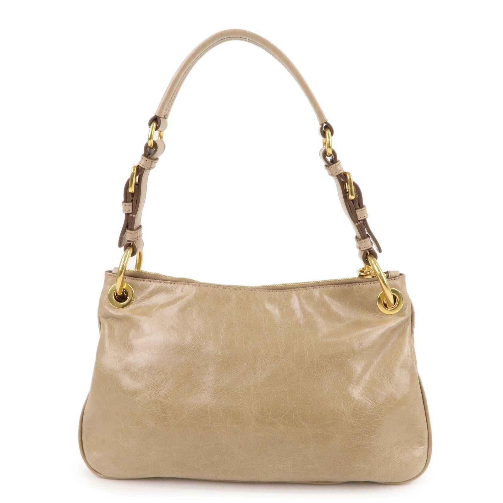 Prada Prada Leather Shoulder Bag Hand Bag Beige Br4894