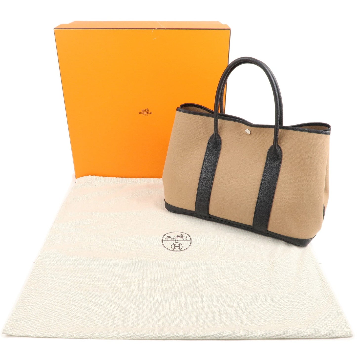 Hermes Luxury Toile Militaire Negonda Garden Party Bag Black Brown Travel Bag
