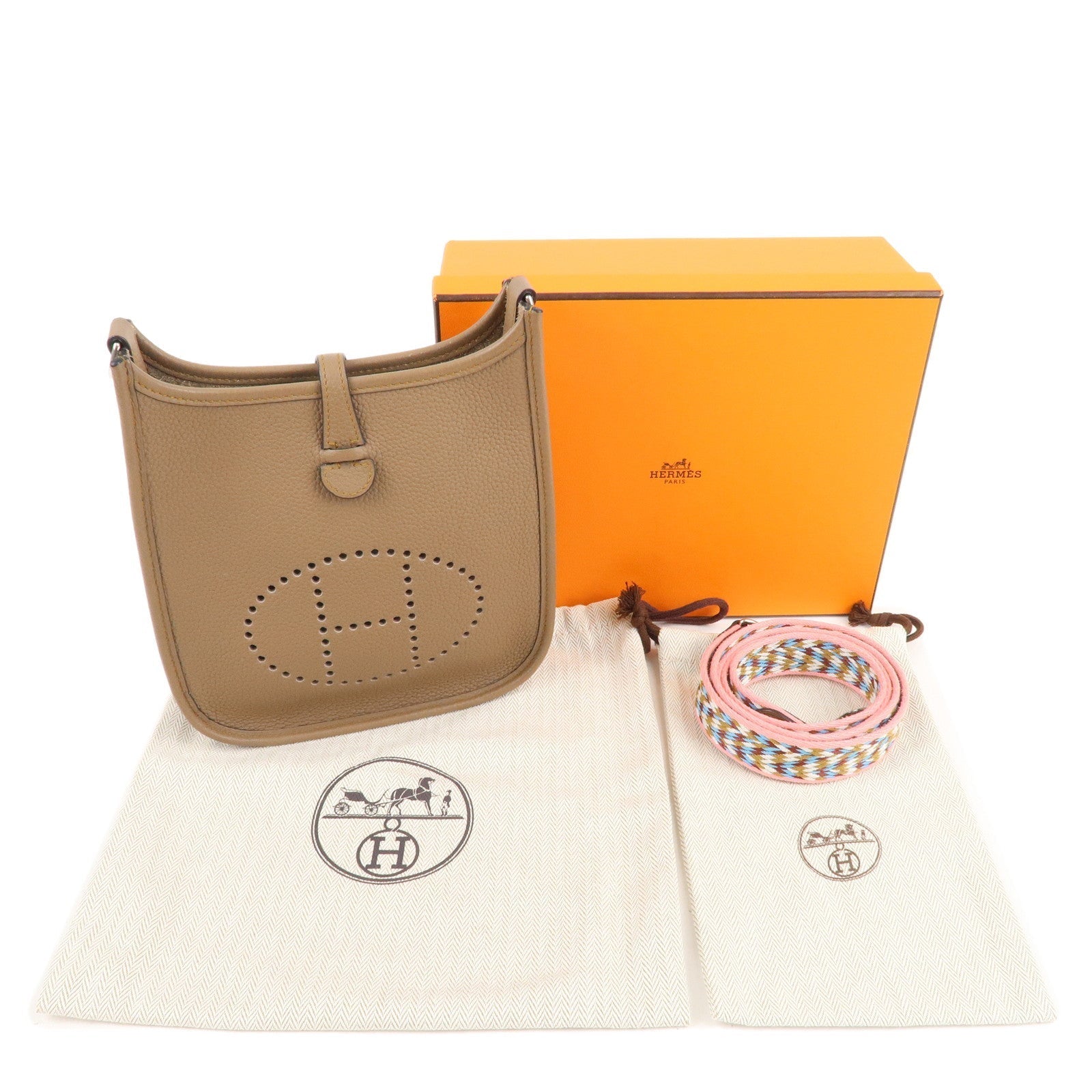 Hermes Luxury Taurillon Clemence Evelyne Tpm Shoulder Bag Brown