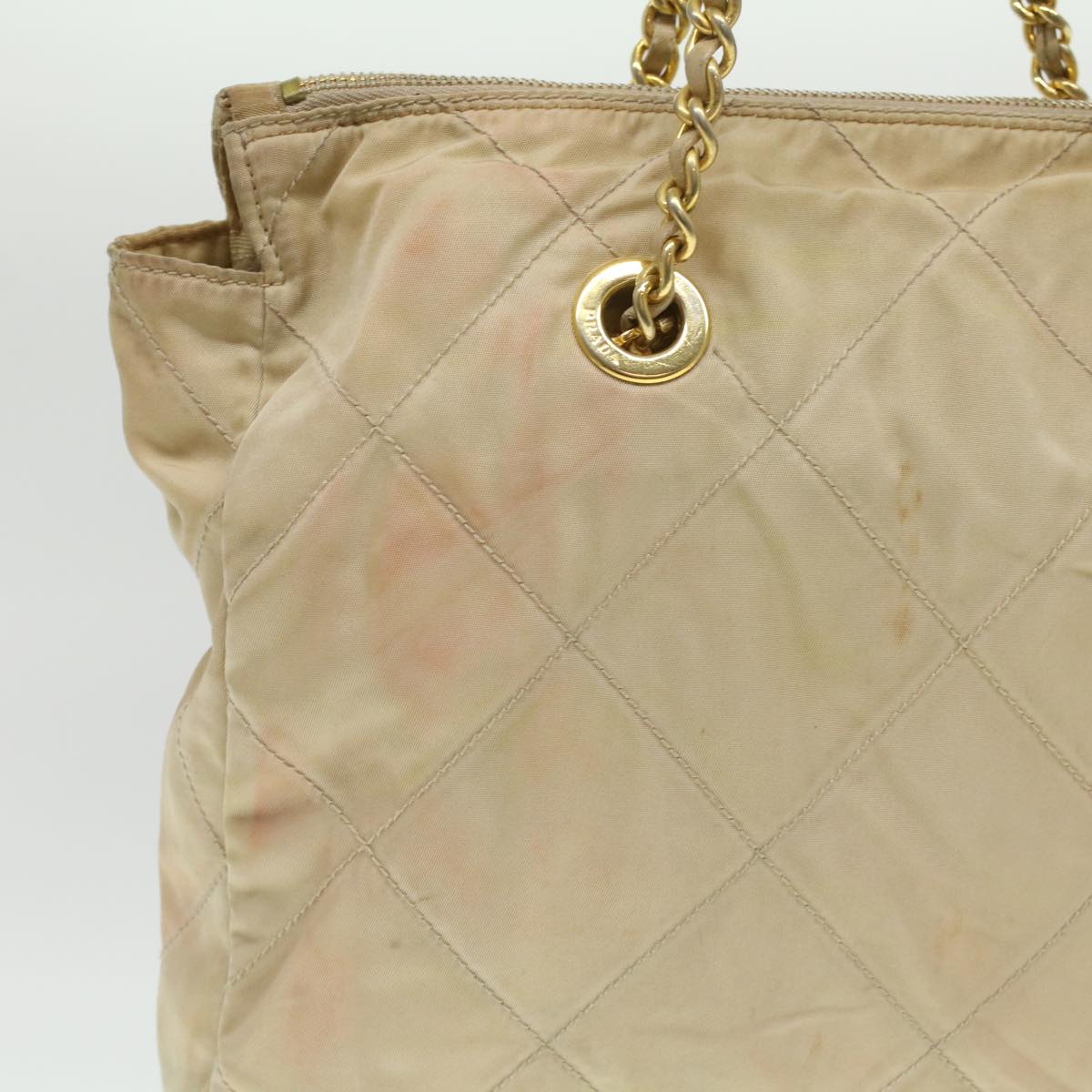Prada Shoulder Bag Nylon Beige Chain