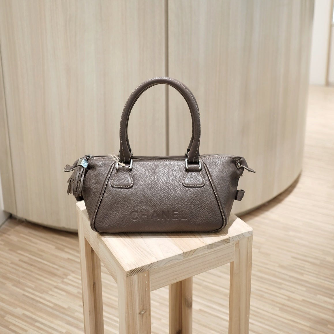 Chanel   brown papillon calfskin tassel handbag