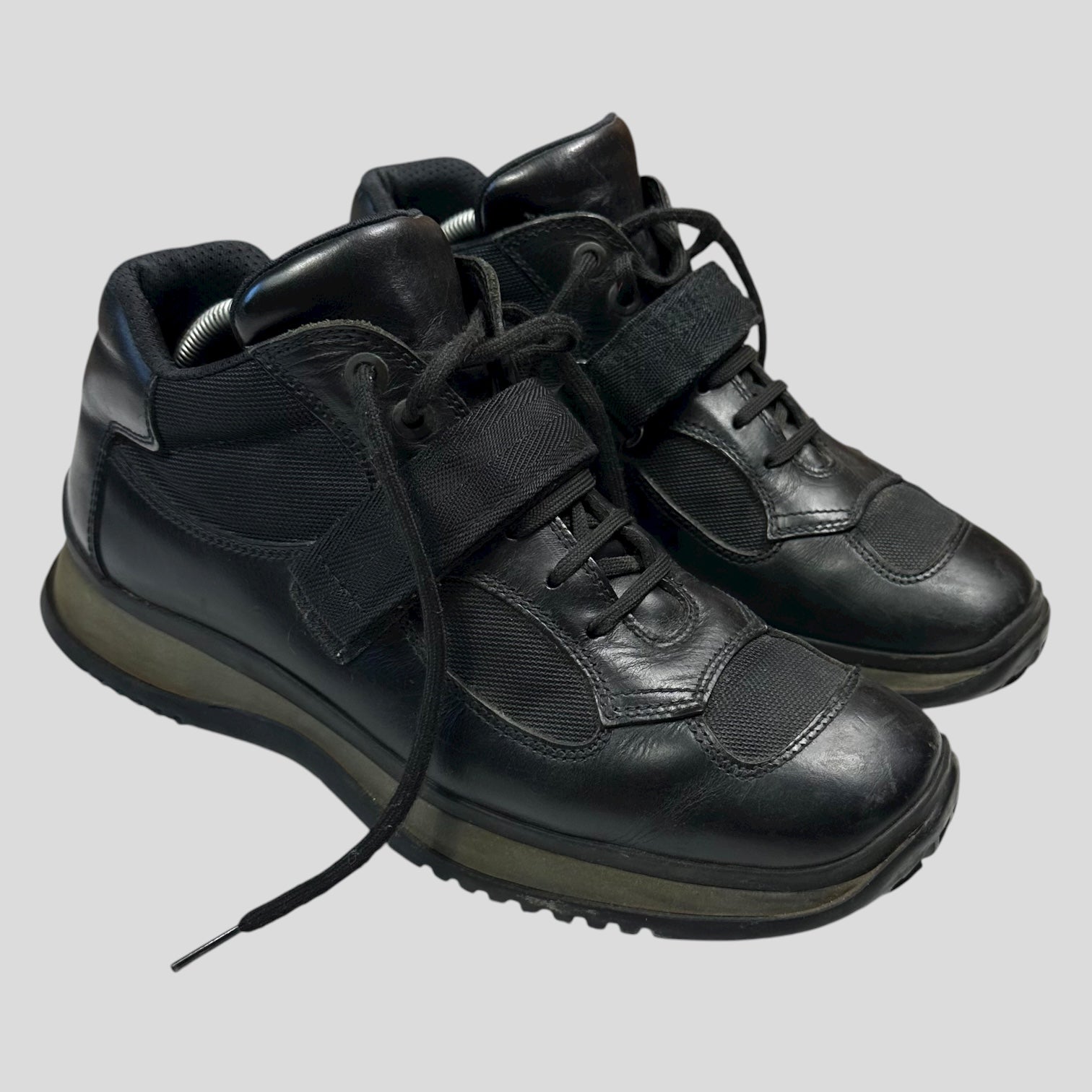 Prada Shoe Sport 00’s + Mesh Strapped Combat Boots Leather Shoes