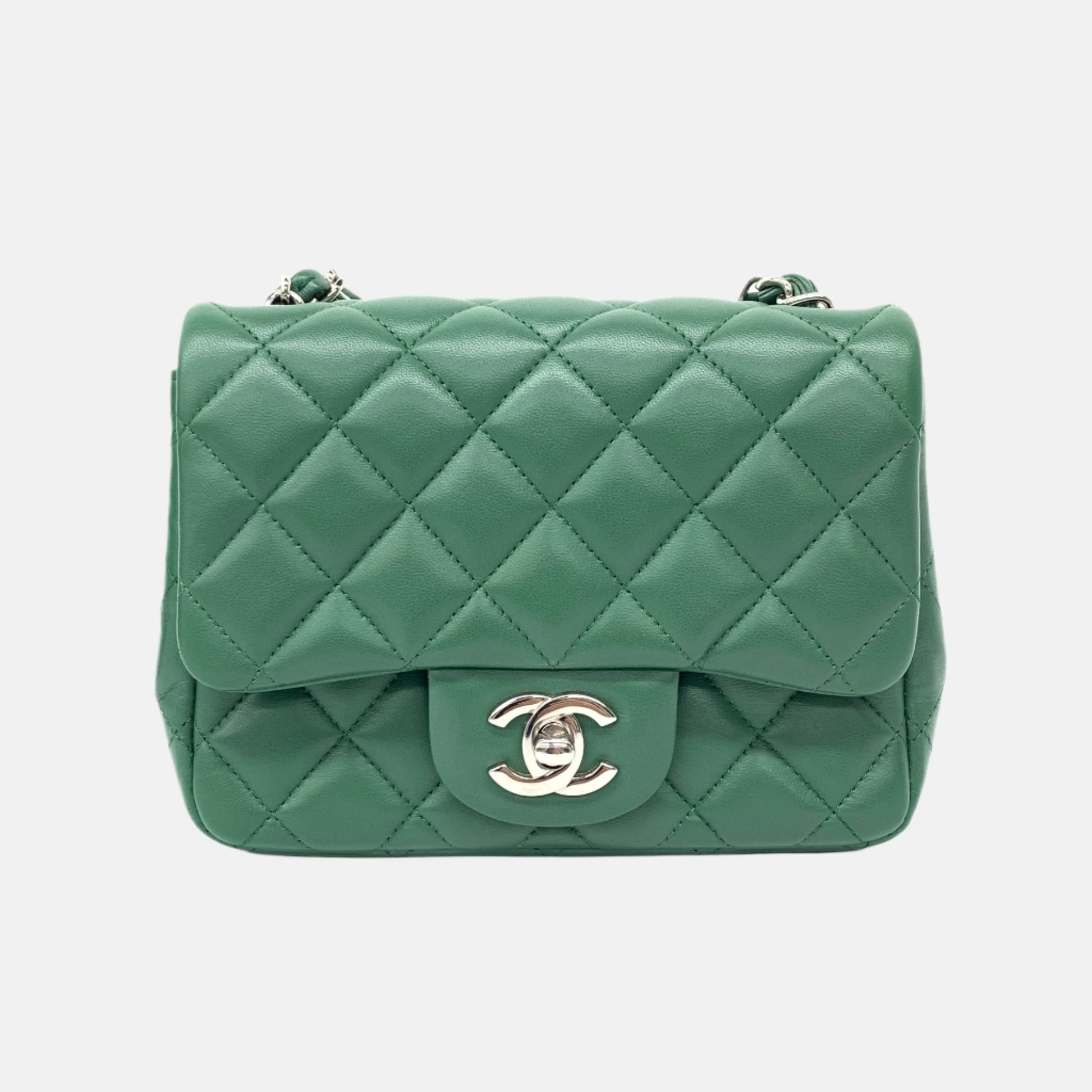 Chanel Classic Flap Square Dark Lambskin Full Green Crossbody Bag