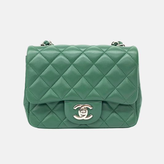 Chanel Classic Flap Square Dark Lambskin Full Green Crossbody Bag