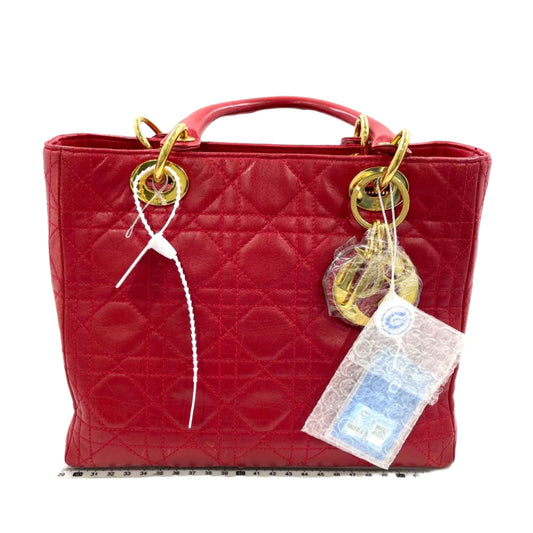 Dior Lady Medium Lambskin Hardware Handbag Leather Red Travel Bag