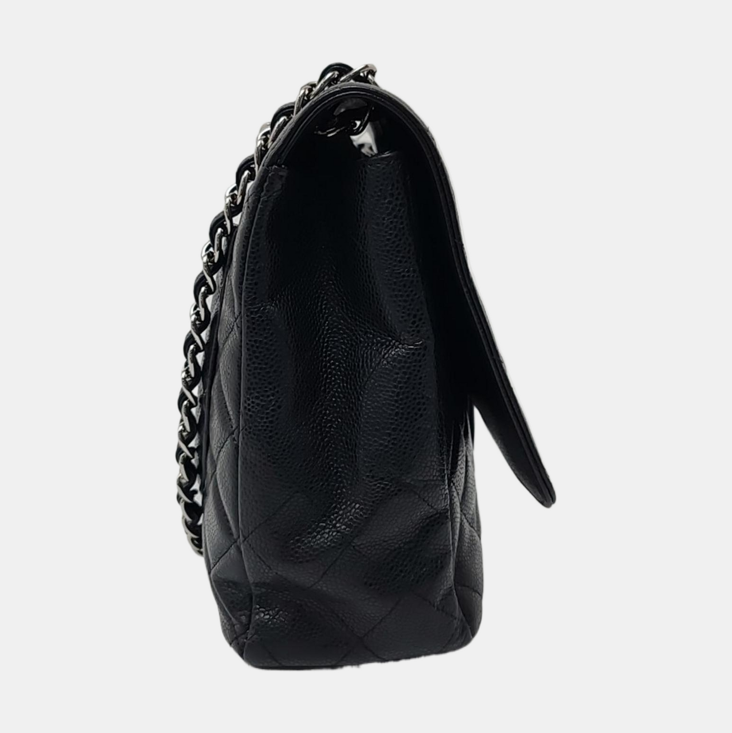 Chanel Classic Flap Maxi Caviar Single Flap Black Silver Leather Handbag Hardware 1