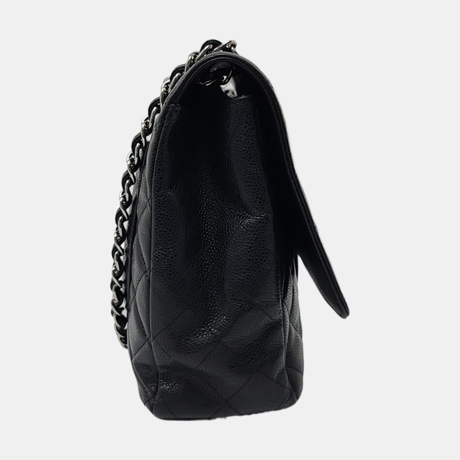 Chanel Classic Flap Maxi Caviar Single Flap Black Silver Leather Handbag Hardware 1