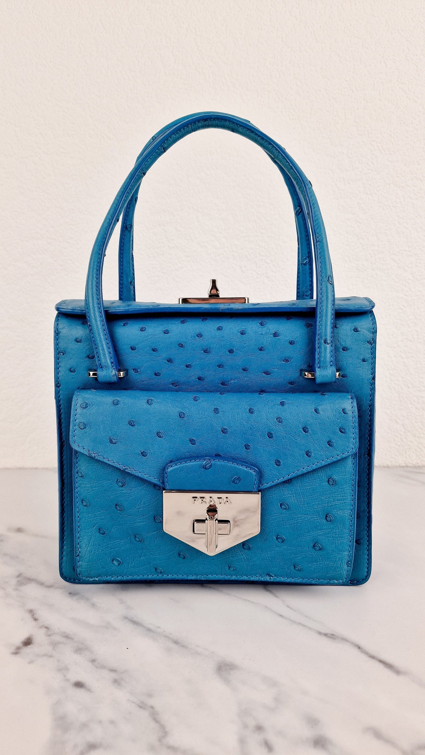 Prada Prada Bag Blue Ostrich Crossbody Bag