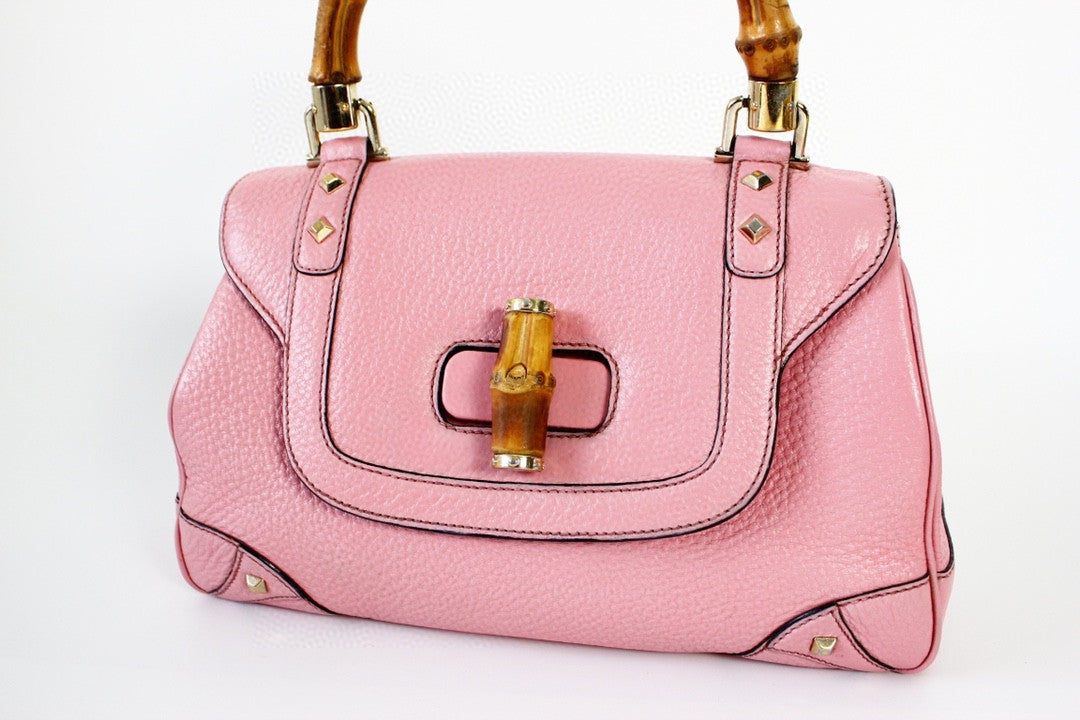 Gucci Bamboo Studs Leather Pink Medium Top Handle Travel Bag