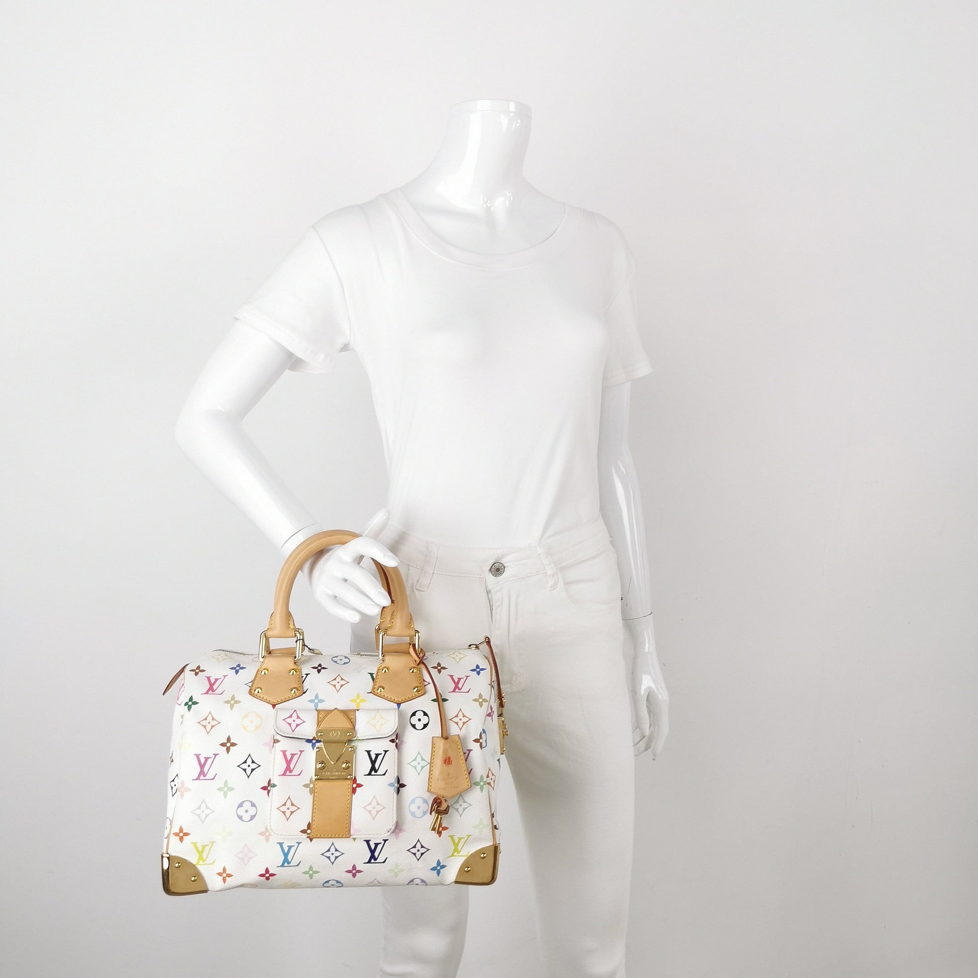Louis Vuitton x Takashi Murakami Speedy 30 Lock Multicolor White Handbag Multicolor 17