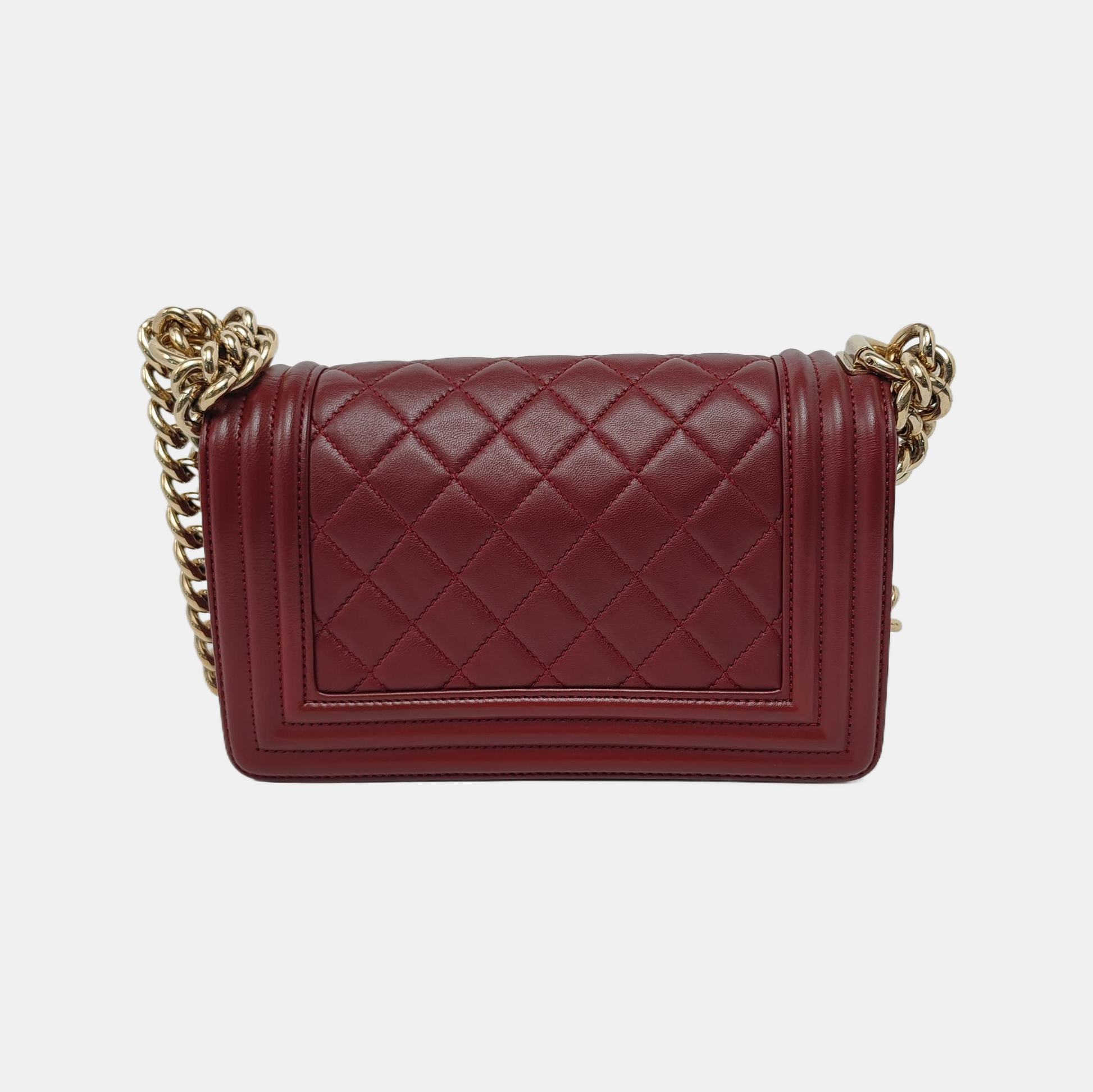 Chanel Le Boy Burgundy Lambskin Antiqued Hardware Gold Small Leather Handbag