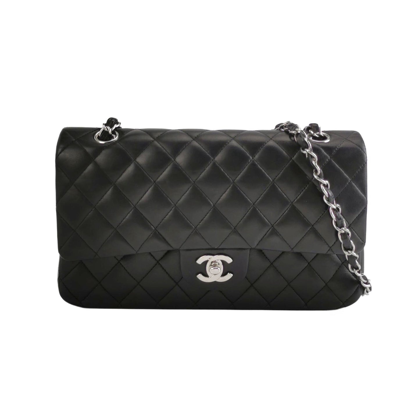 Chanel Timeless Classic Flap Lambskin Hardware Black Silver Leather Handbag Hardware 1