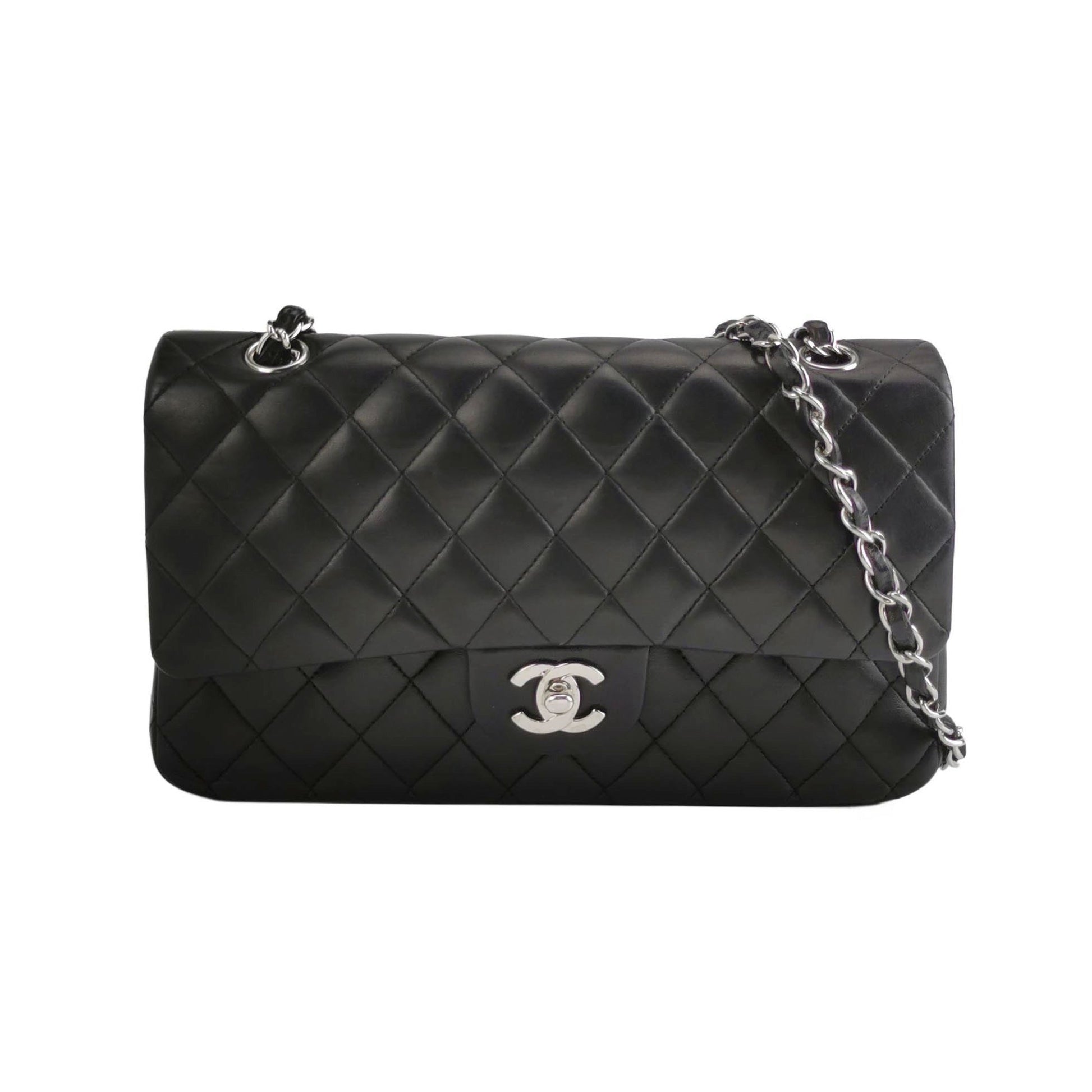 Chanel Timeless Classic Flap Lambskin Hardware Black Silver Leather Handbag Hardware 1