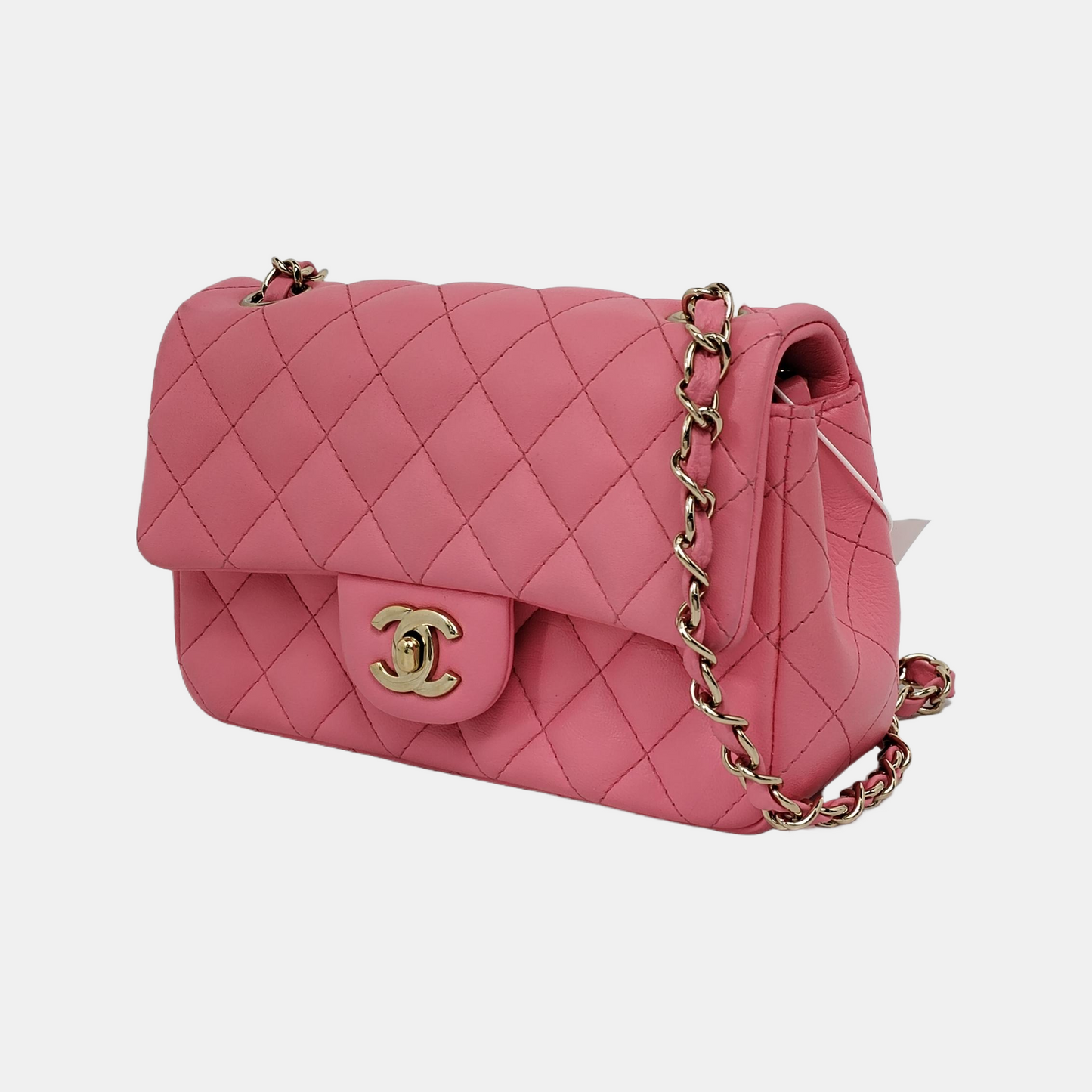 Chanel Classic Flap Rectangular Lambskin Hardware Pink Gold Mini Bag Gold Hardware