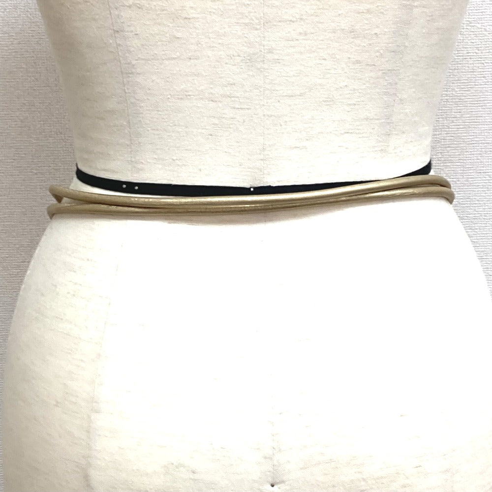 Chanel belt 01C Fake pearl Gold Leather
