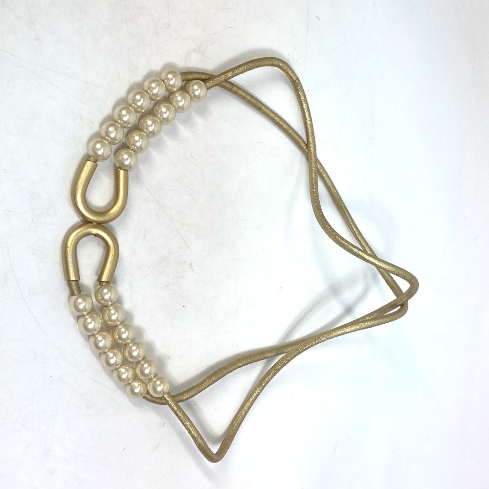 Chanel belt 01C Fake pearl Gold Leather
