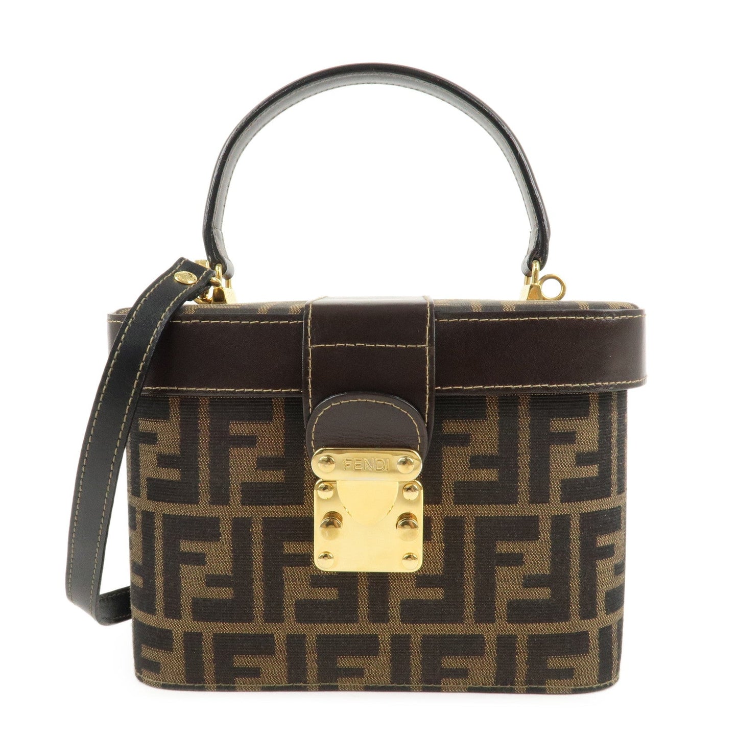 Zucca 2Way Vanity Bag d Leather Canvas Black Handbag