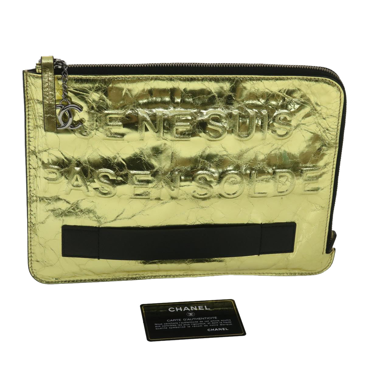 Chanel Clutch Bag Metallic Leather Gold A CC Auth