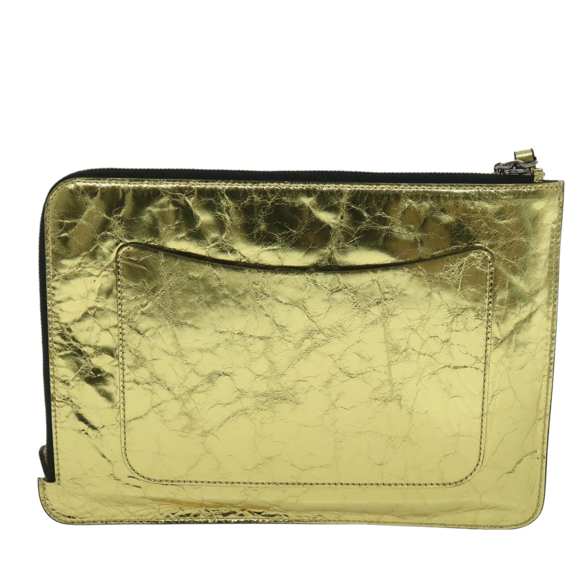 Chanel Clutch Bag Metallic Leather Gold A CC Auth