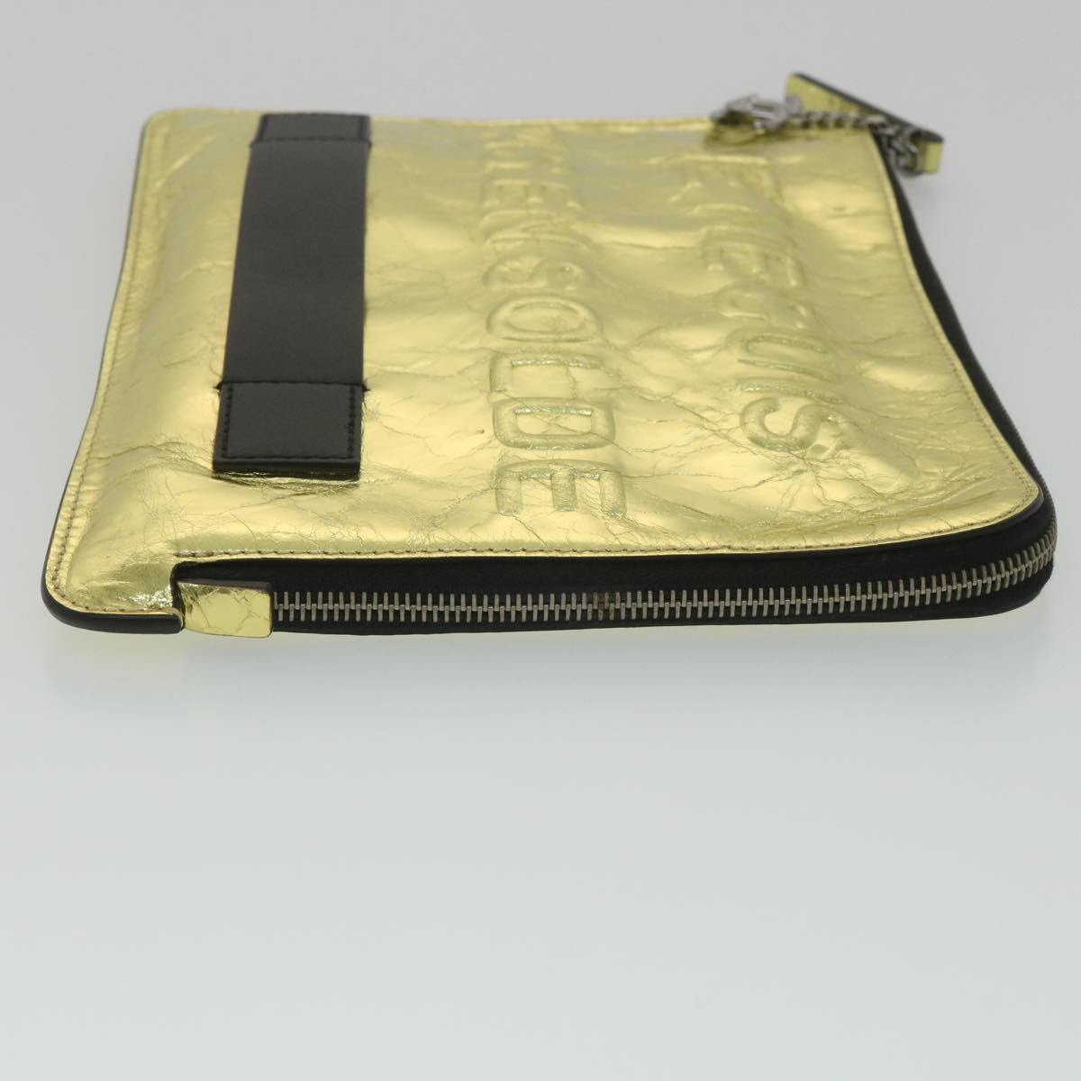 Chanel Clutch Bag Metallic Leather Gold A CC Auth