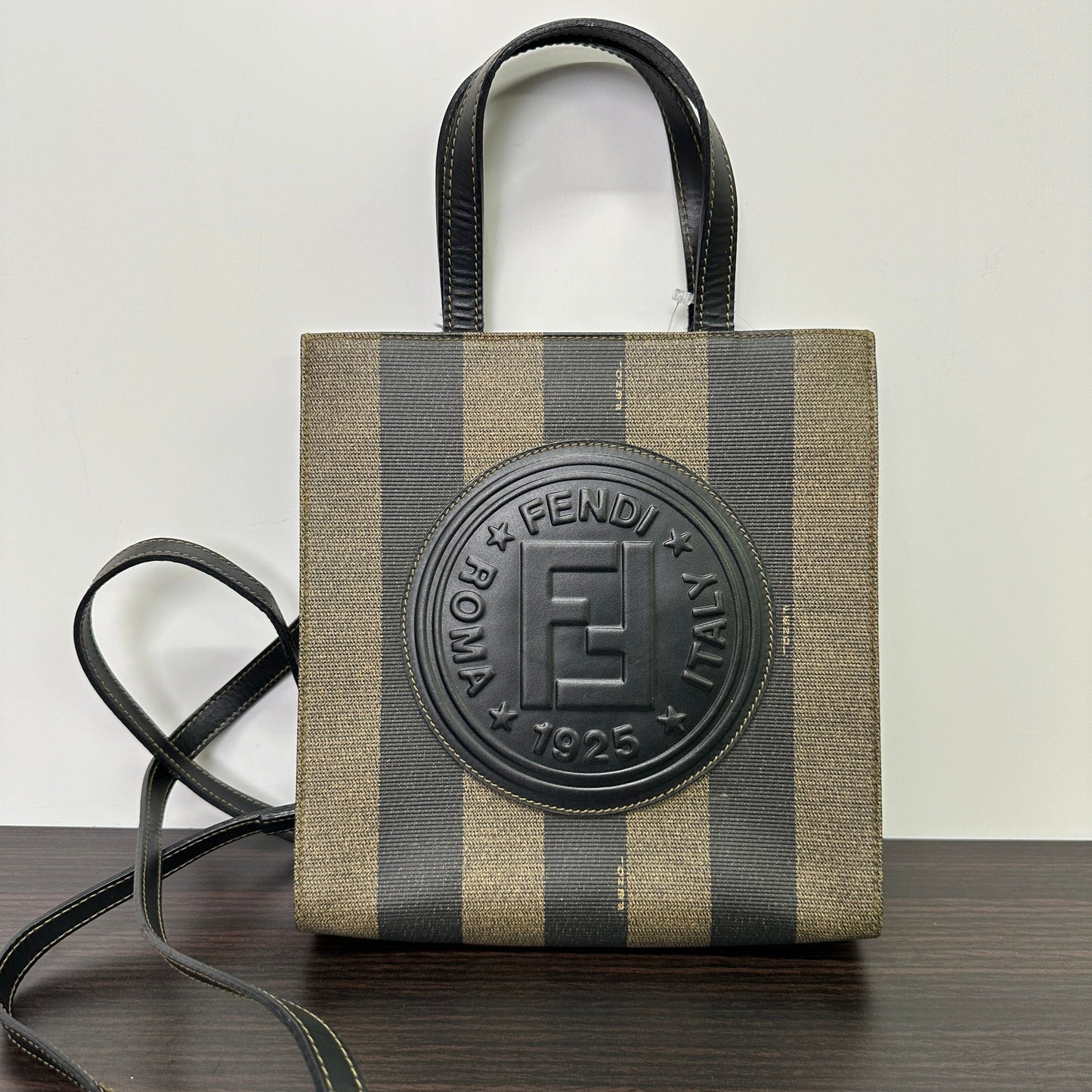Fendi Tote Bag : Striped with Canvas Logo Embossed