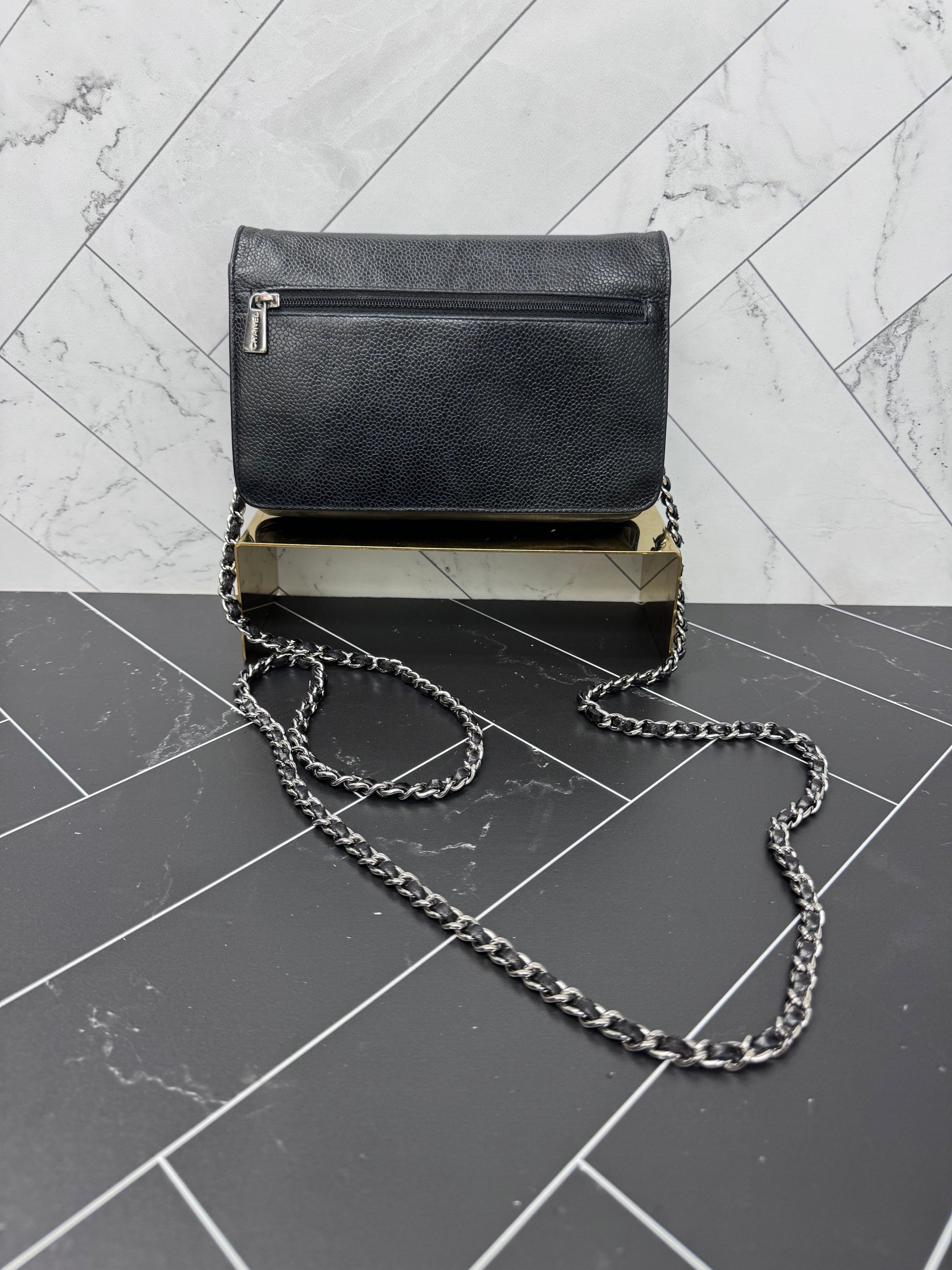 Chanel Black Caviar Leather Wallet on a Chain