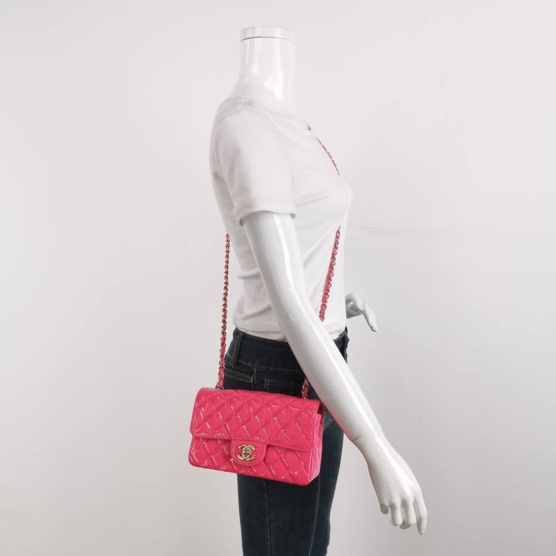 Chanel Classic Flap Rectangular Patent -tone Hardware Pink Gold Silver Leather Mini Bag