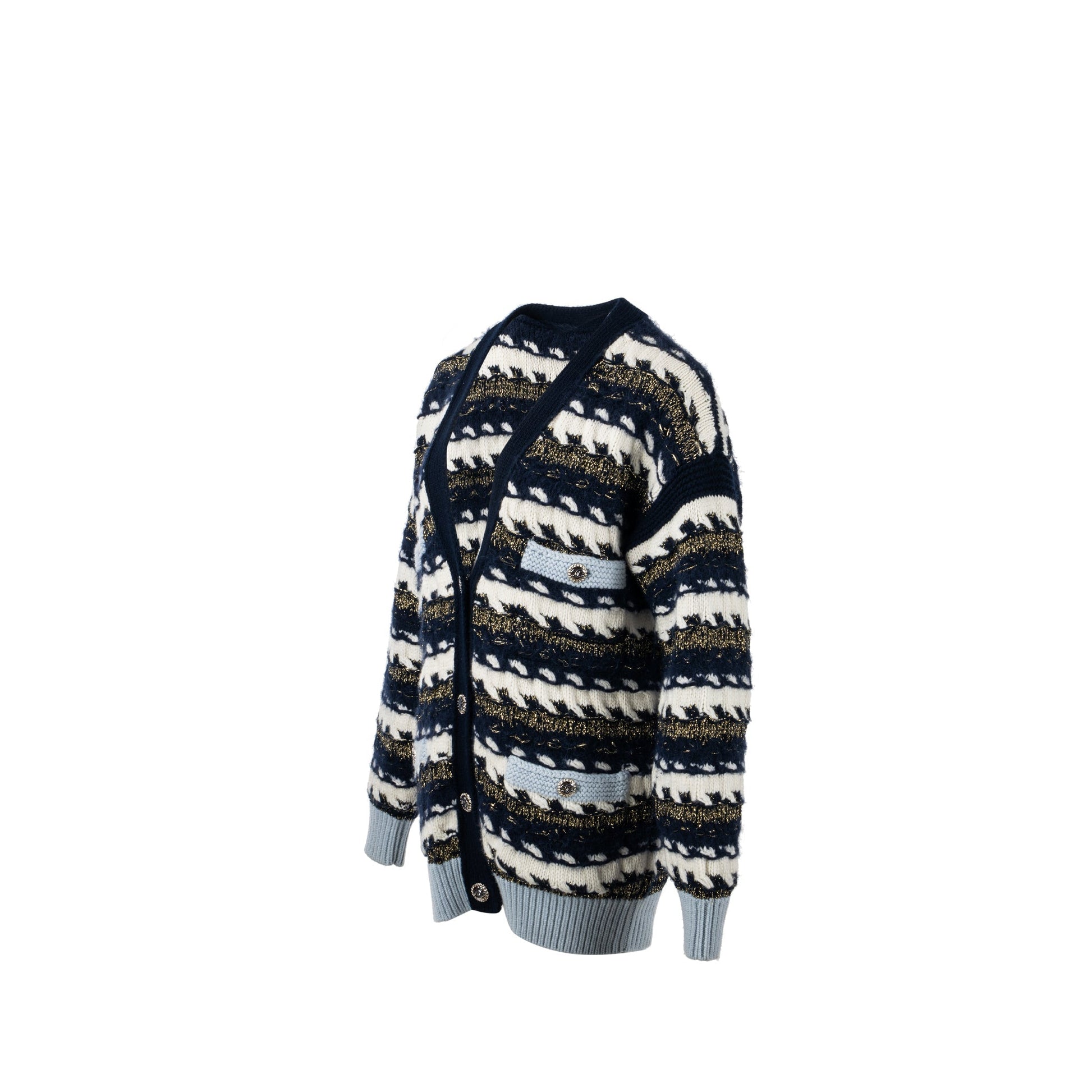 Chanel wool navy light Multicolor Multicolour White Blue Handbag