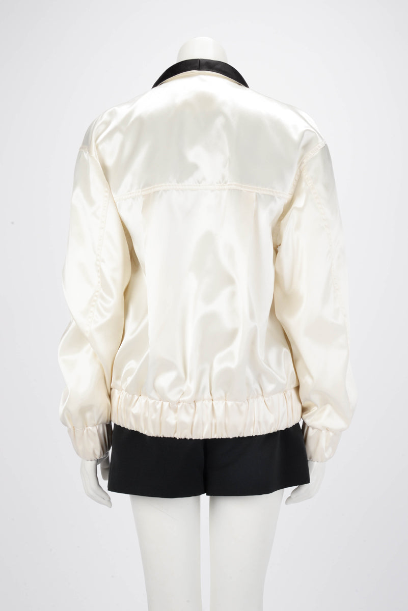 Chanel Cream & Black Satin Bomber Jacket Fr 36