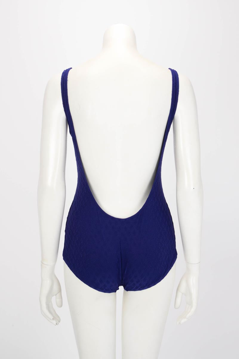 Chanel Dark Blue Cc Jacquard One Piece Swimsuit Bodysuit Fr 40 Bag