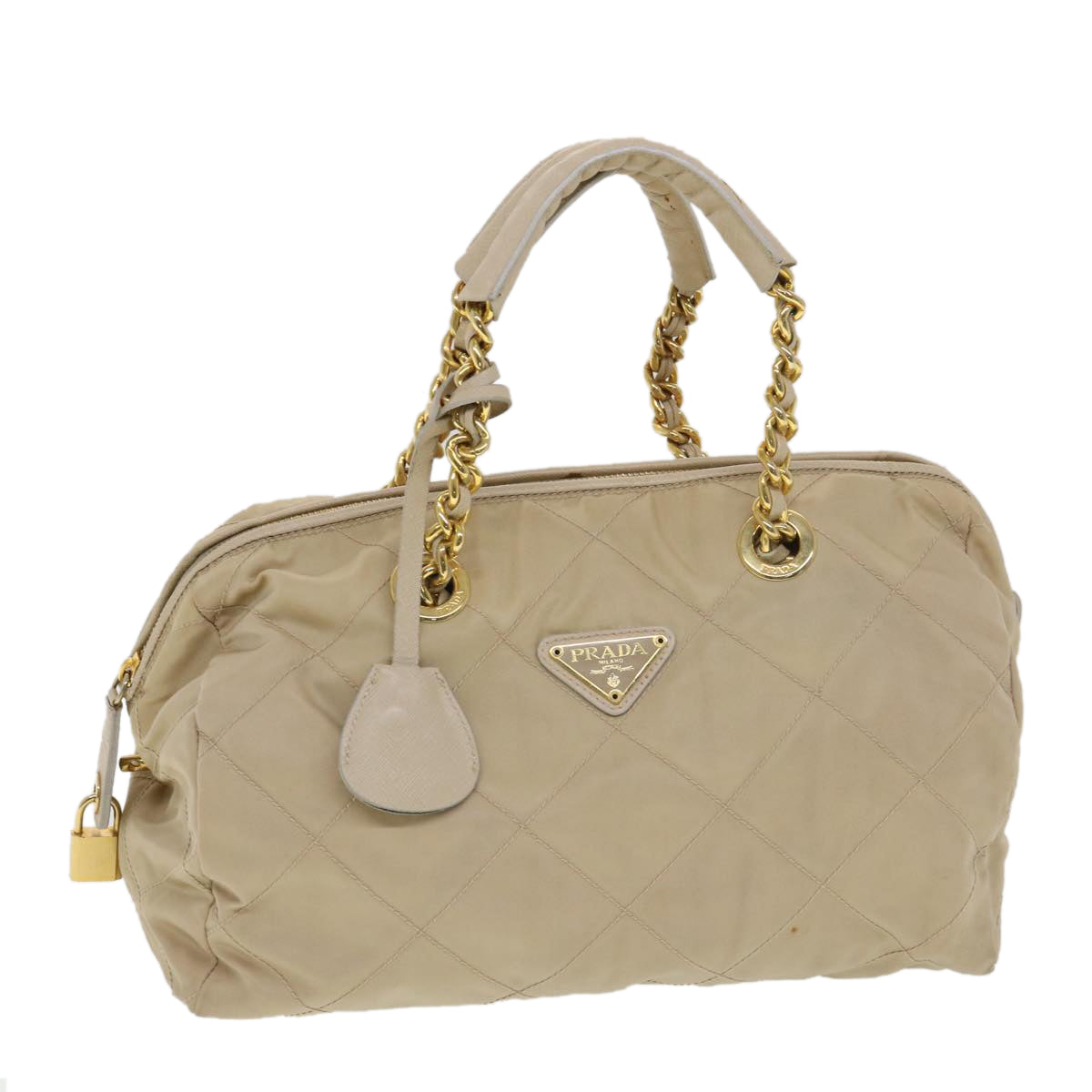Prada Hand Bag Nylon Beige Chain Travel Bag Nylon Beige 39063