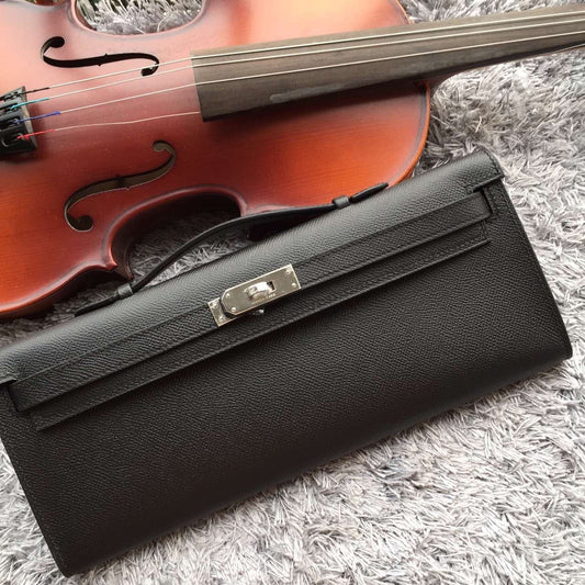Hermes Luxury Handcrafted Kelly Cut Clutch Handbag Black Clutch Bag
