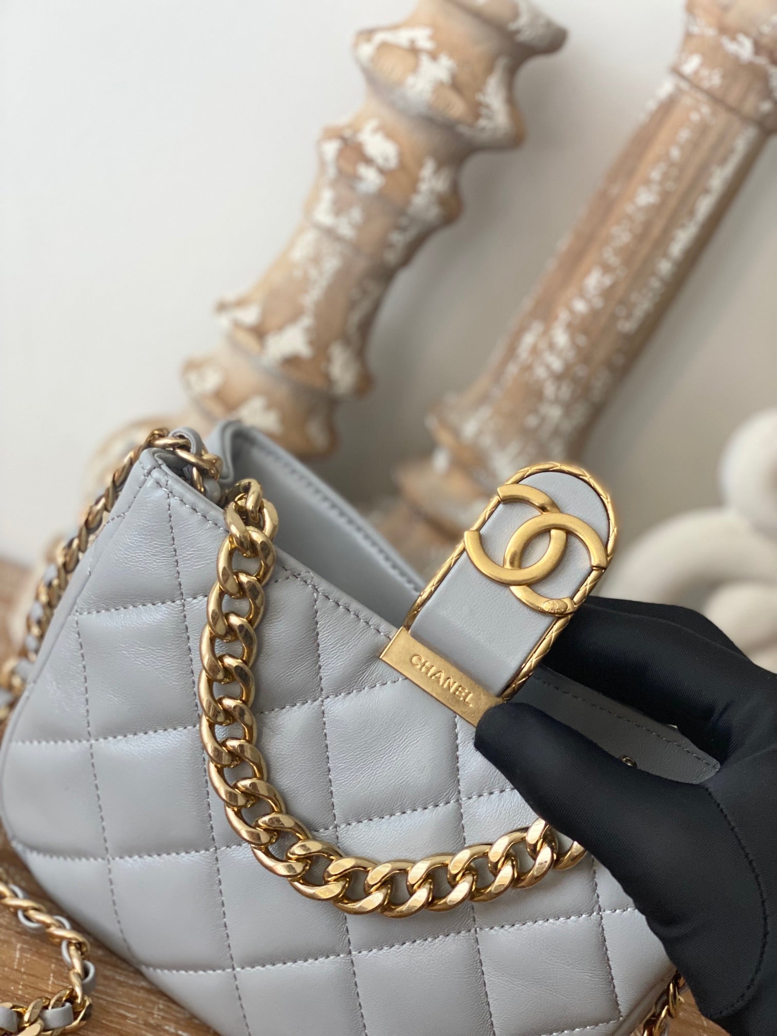 Chlsmall Hobo Bag Hardware Grey For Women Gold Shoulder Bag