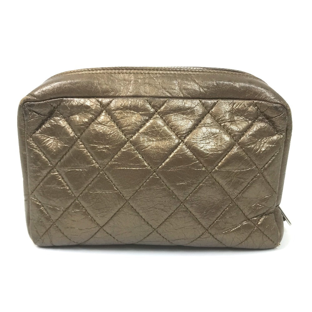 CHANEL Pouch leather gold Cambon line Cosmetics Pouch Quilted Women  
