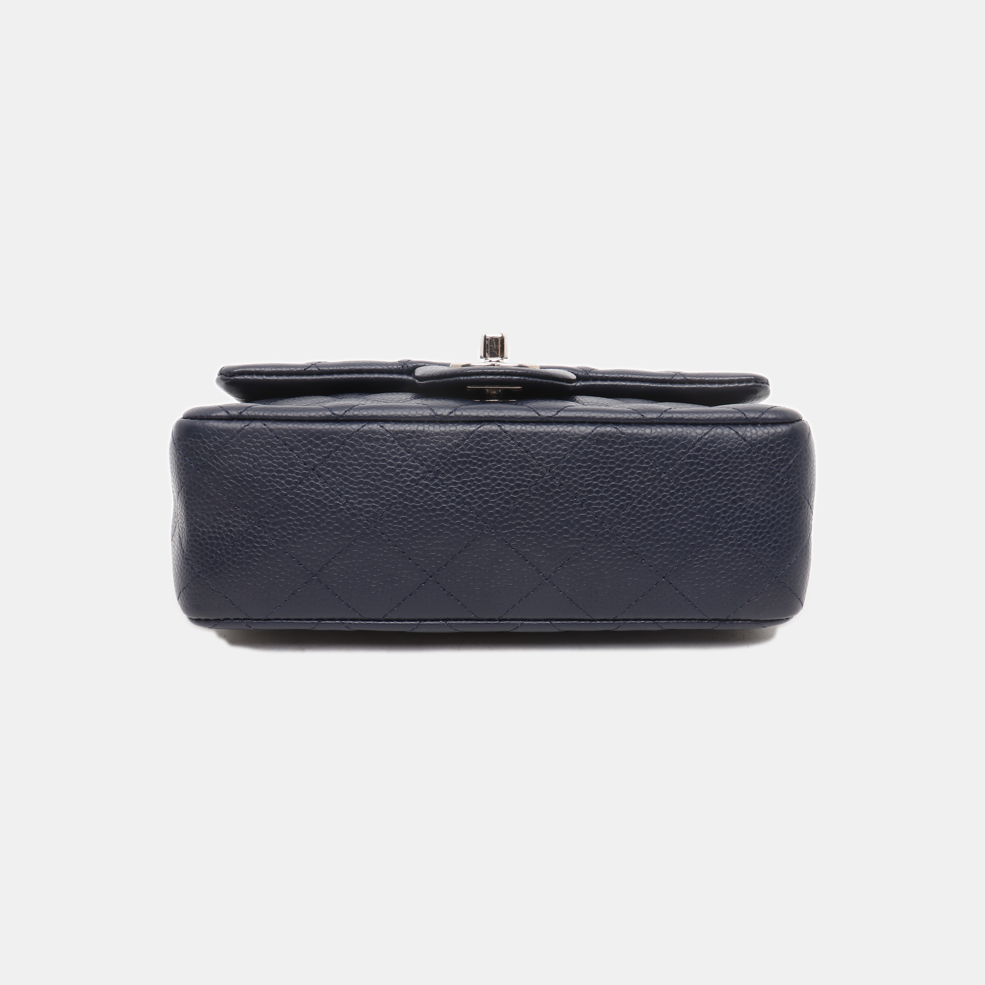 Chanel Classic Flap Rectangular Navy Caviar Hardware Silver Leather Mini Bag