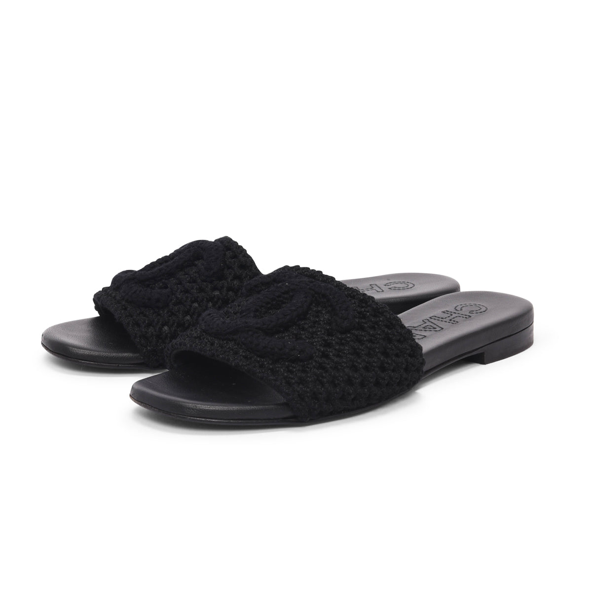 Chanel Black Crochet Knit CC Slides 35 for Women
