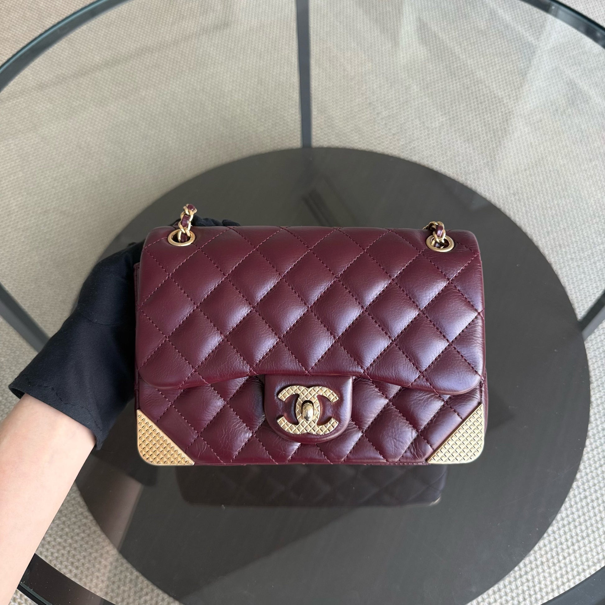 Chanel Classic Flap Rock The Corner - Quilted 20CM Calfskin Dark Burgundy Gold Hardware Series 24