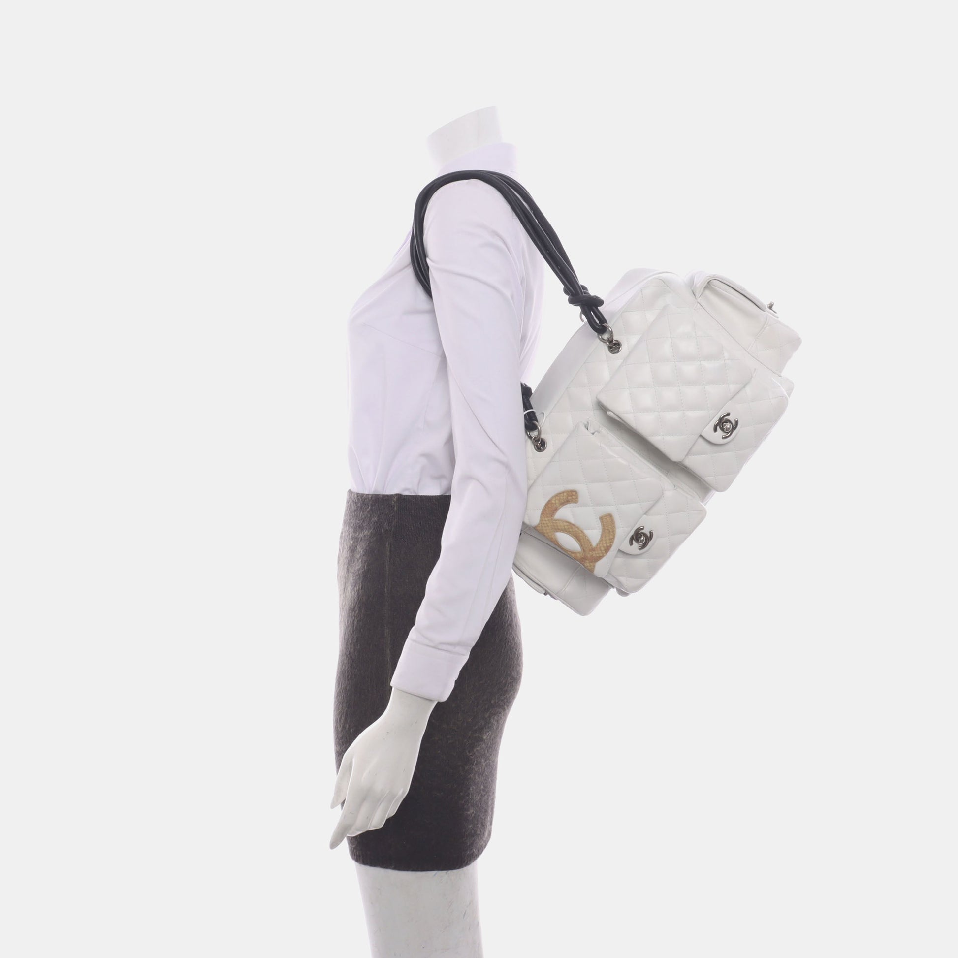 Chanel Cambon Multi-pocket Ligne Reporter Calfskin White Leather Handbag