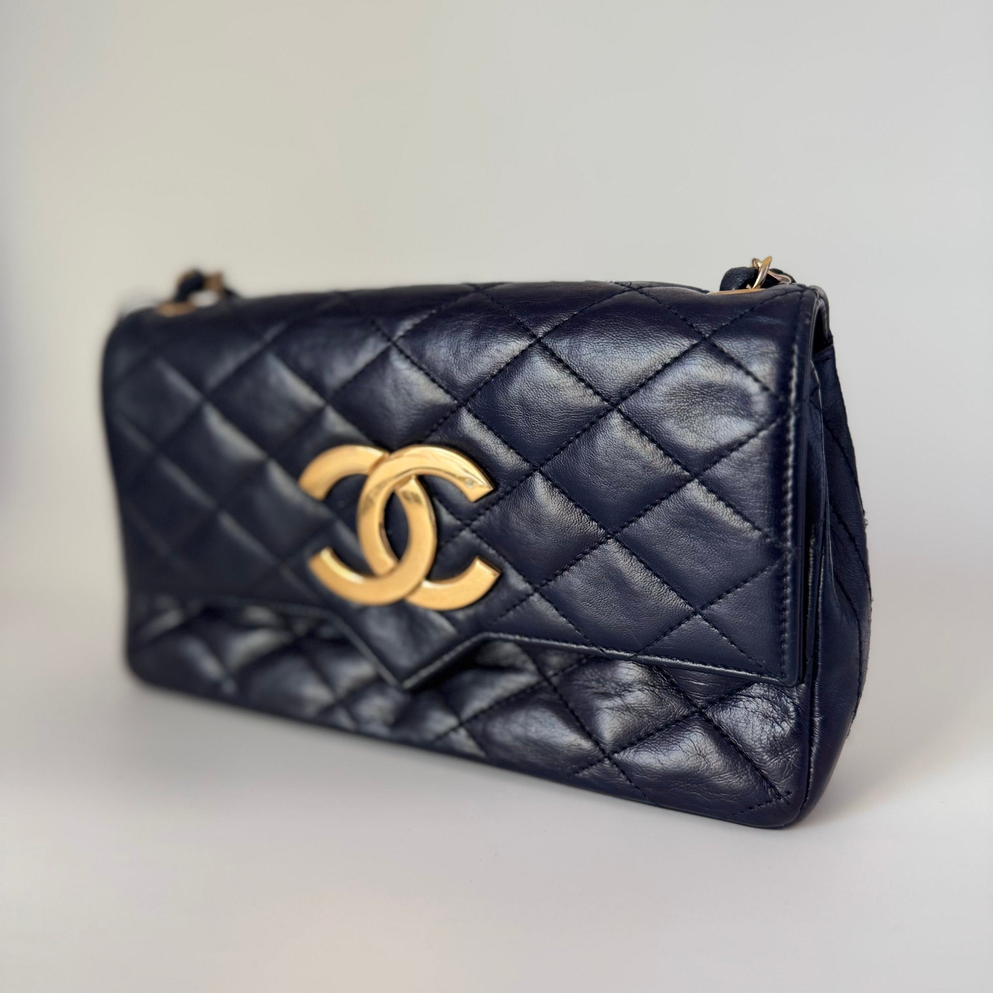 Chanel Classic Flap Navy Lambskin Mega CC Gold Mini Bag