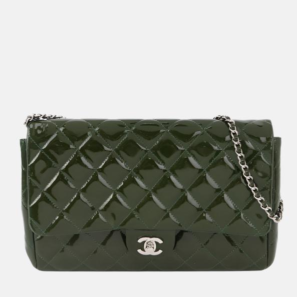 Chanel Envelope Chains Dark Patent Green Leather Shoulder Bag