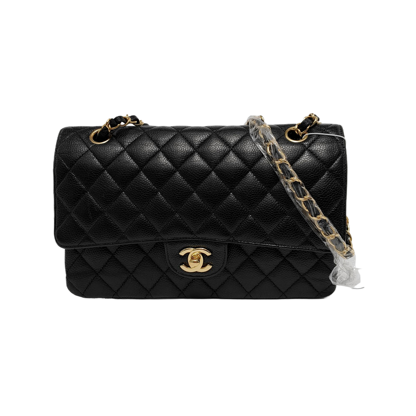 Chanel Classic Flap Caviar -tone Hardware Black Gold Leather Handbag