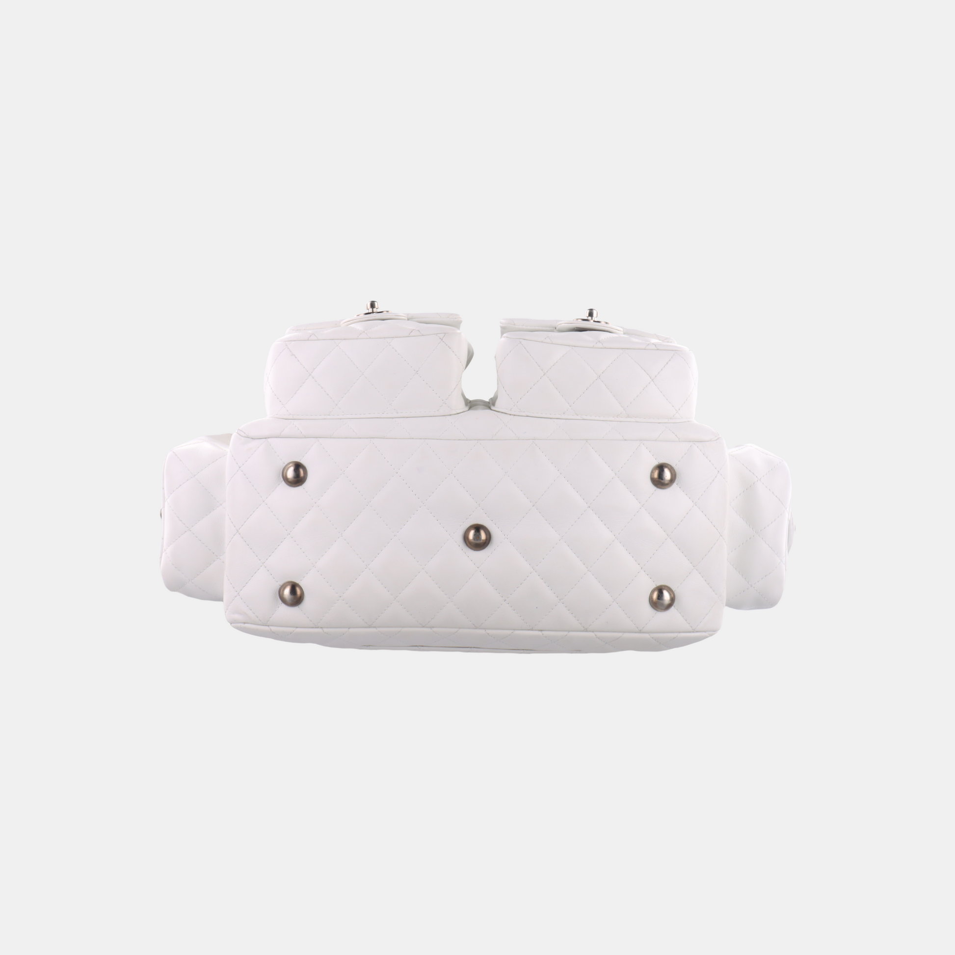 Chanel Cambon Multi-pocket Ligne Reporter Calfskin White Leather Handbag