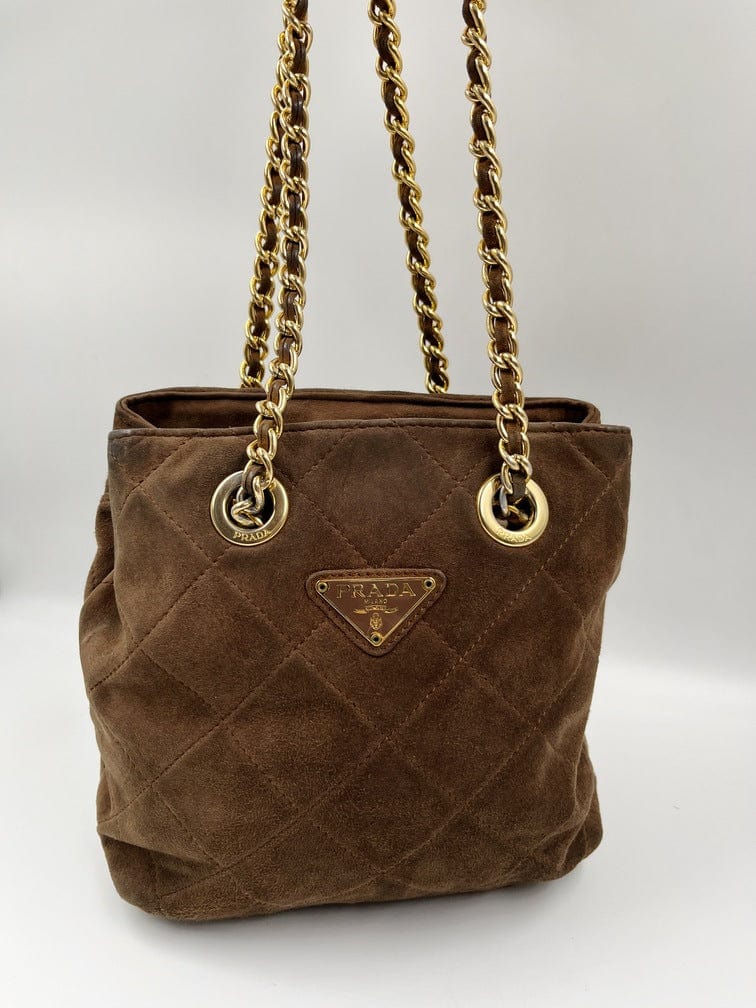 Prada Tote With Handle Suede Chain Tote Bag