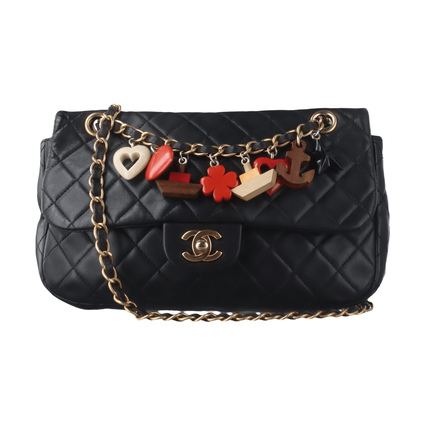 Chanel Classic Flap Lambskin Valentine Marine Charms Black Leather Key Chain Charms 1
