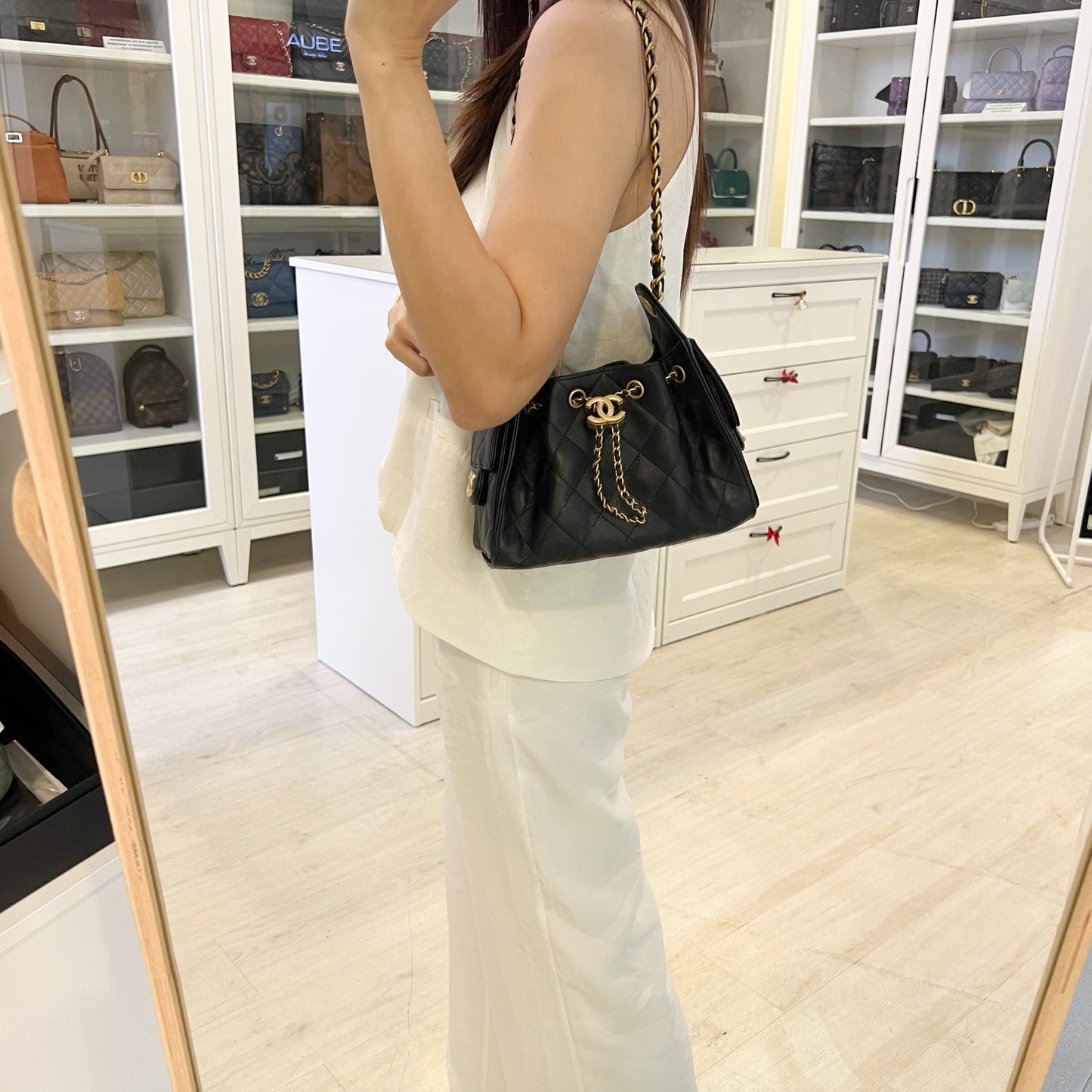 Chanel 25 Mini Hobo Bag in Black Caviar and Aghw ( )