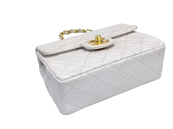 Chanel   White timeless flap bag mini square gold Hardware